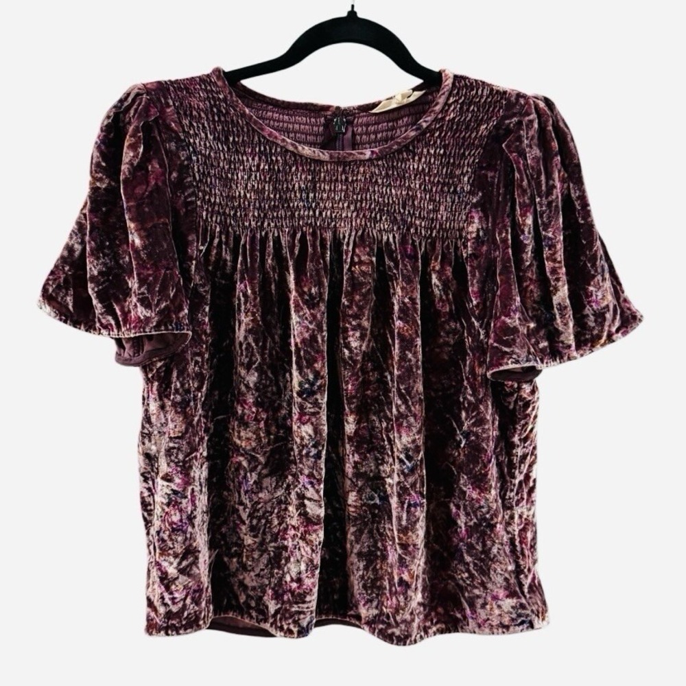 Rebecca Taylor Jewel Paisley Smocked Velvet Top w/ Flutter Sleeves‎ Size 4 Flowy